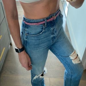 J.Crew Pink Leather Studded Skinny Belt